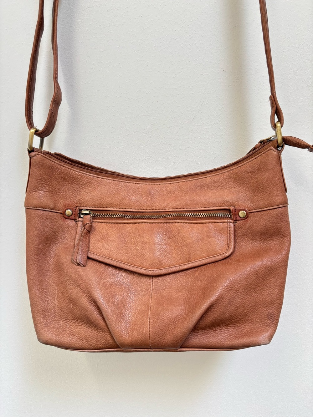 Cowhide Tan Leather Crossbody Bag